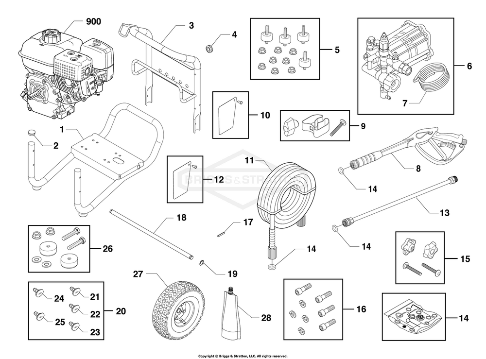 Main Unit Diagram and Parts List for 020775A-00  Briggs and Stratton Pressure Washer